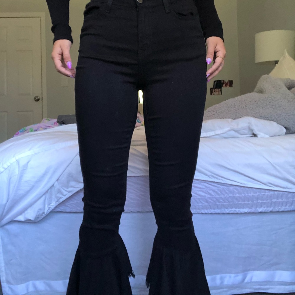 high rise black jeans with flare